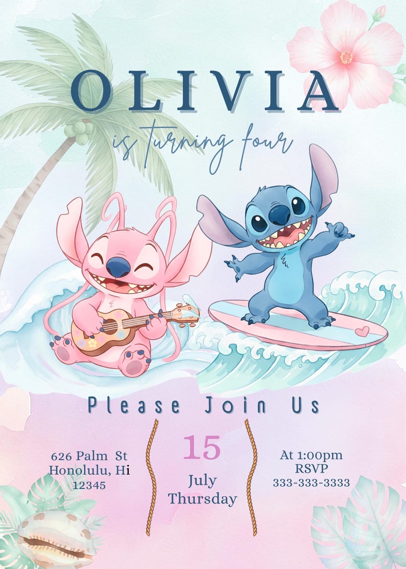 Angel and Stitch birthday invitation