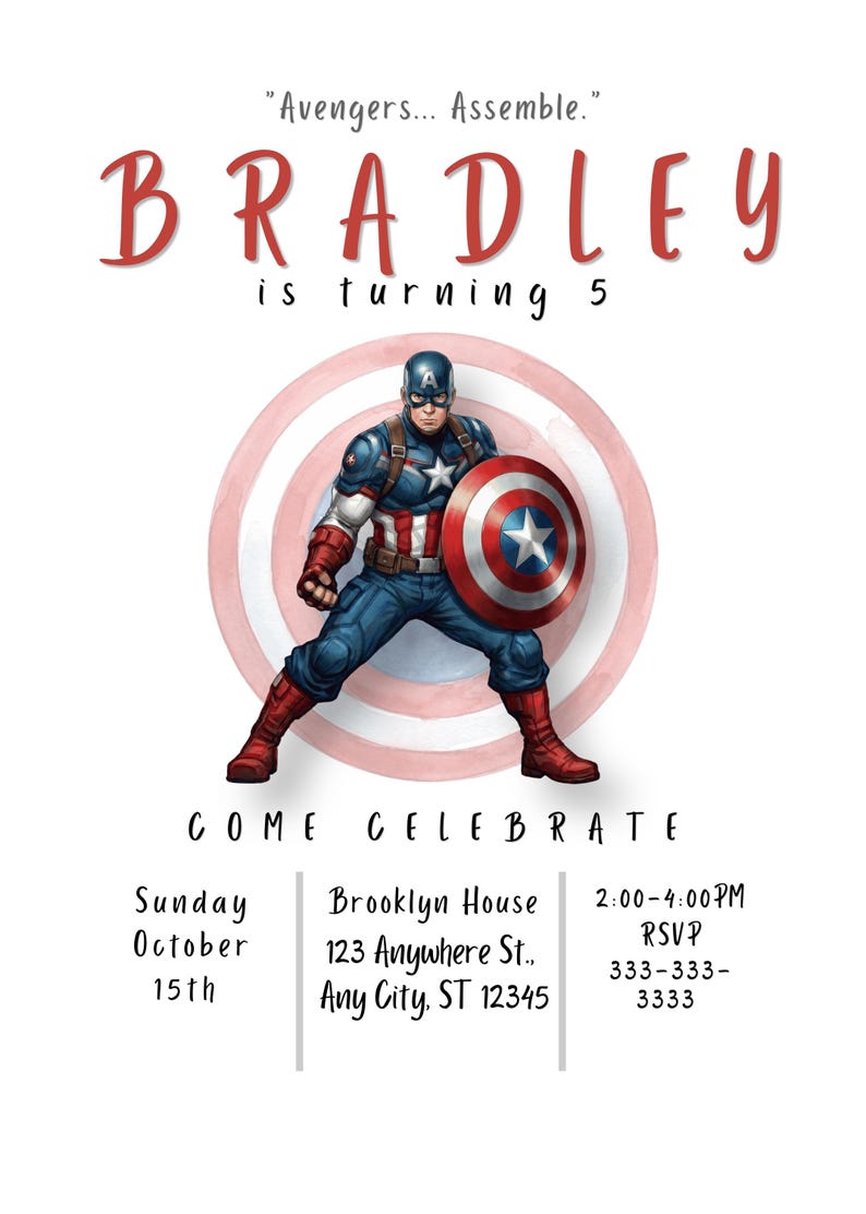 Captain America superhero birthday invitation