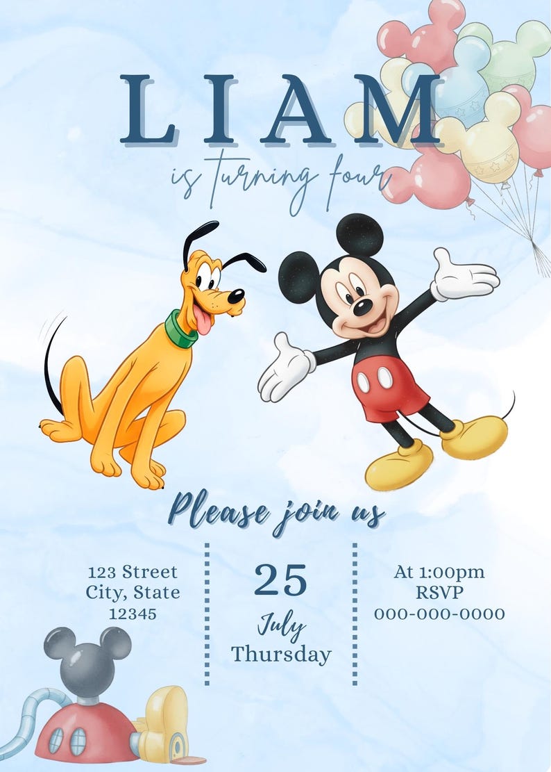 Mickey Mouse and Friends birthday invitation