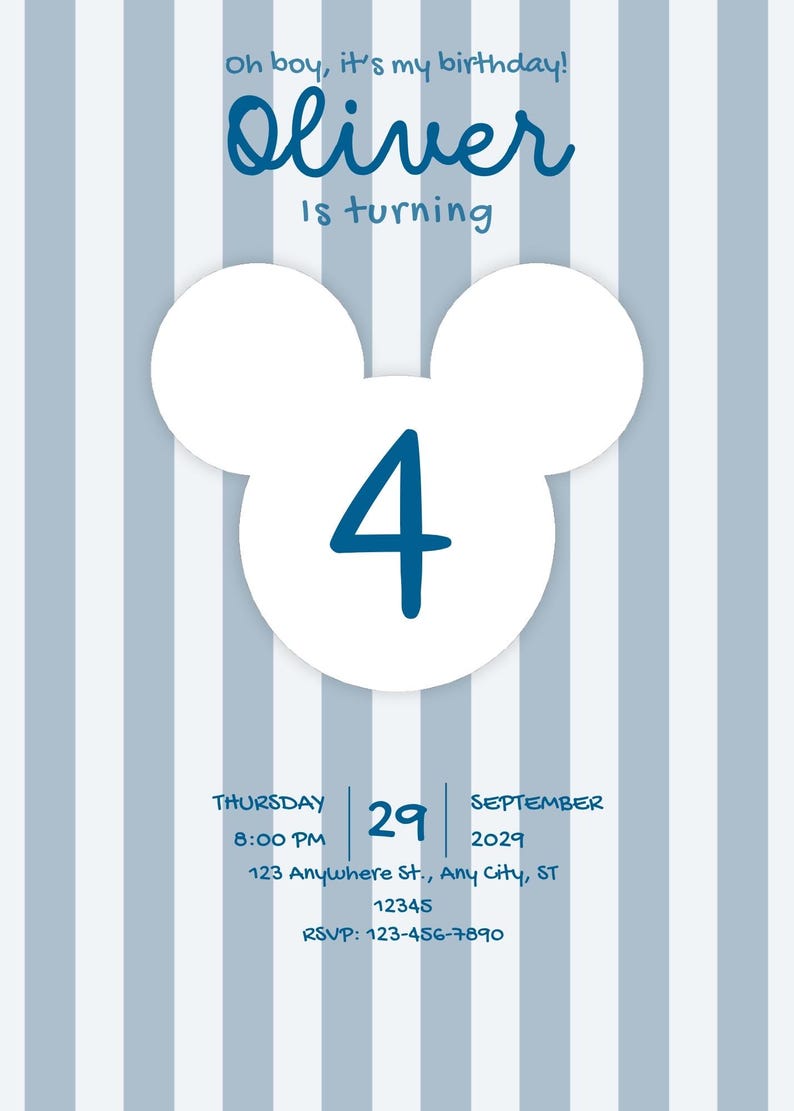 Preppy Mickey Mouse and Friends birthday invitation