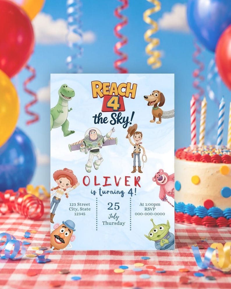 Toy Story Reach 4 the Sky birthday invitation
