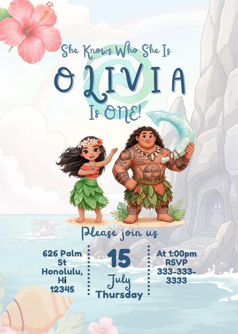 Tropical Moana birthday invitation